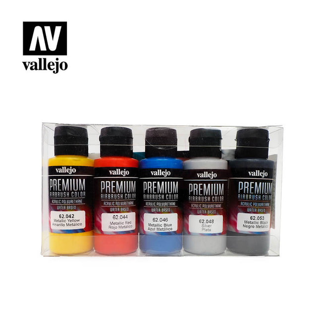 Vallejo Premium Airbrush Color Metallic Colors Paint Set, 5x60 ml