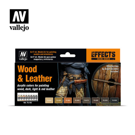 Vallejo Wood & Leather Acrylic Paint Set, 8x17 ml