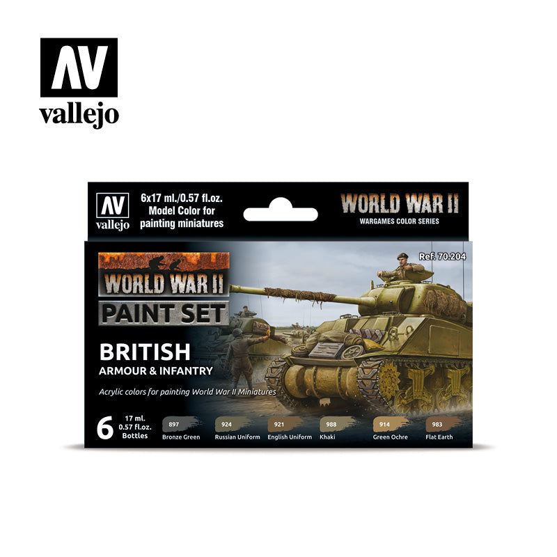 Vallejo WWII British Armour & Infantry Paint Set, 6x17 ml