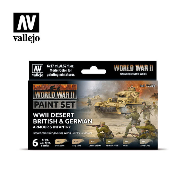 Vallejo WWII Desert British & German Armour & Infantry Acrylic Paint Set, 6x17 ml