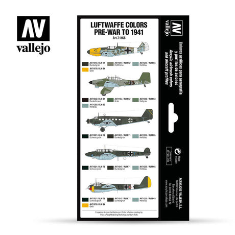 Vallejo Luftwaffe Colors Pre-War to 1941 Paint Set, 8x17 ml