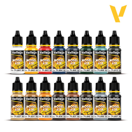 Vallejo Basic Colors Model Air Paint Set, 16x17 ml