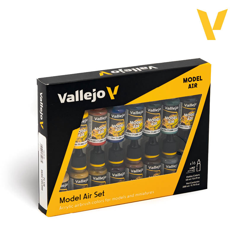 Vallejo Basic Colors Model Air Paint Set, 16x17 ml