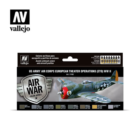 Vallejo US Army Air Corps European Theater Operations (ETO) WWII Model Air Acrylic Paint Set, 8x17 ml