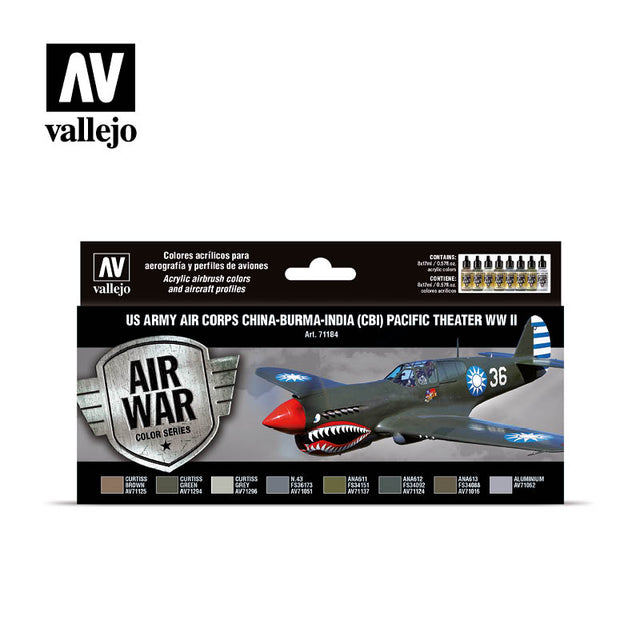 Vallejo US Army Air Corps China-Burma-India (CBI) Pacific Theather WWII Model Air Acrylic Paint Set, 8x17 ml