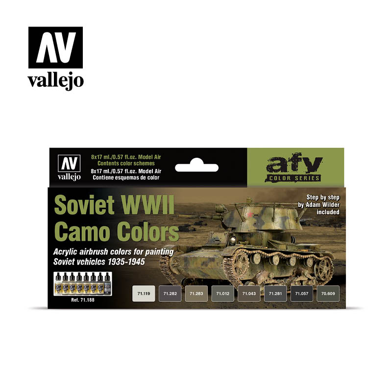 Vallejo Soviet WWII Camo Colors Model Air Acrylic Paint Set, 8x17 ml