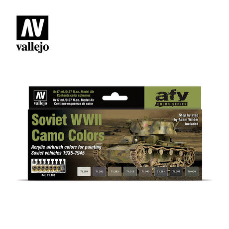 Vallejo Soviet WWII Camo Colors Model Air Acrylic Paint Set, 8x17 ml