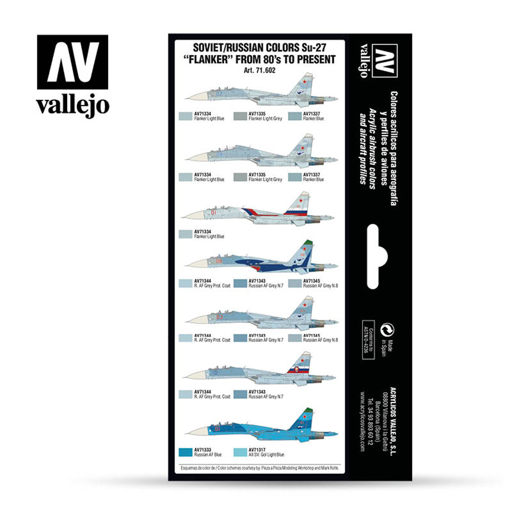 Vallejo Soviet/Russian colors Su-27 “Flanker” from 80’s to present Model Air Acrylic Paint Set, 8x17 ml