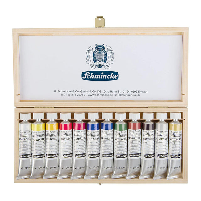 Schmincke Calligraphy Gouache in Tubes, in a Wooden Box, 12x20 ml