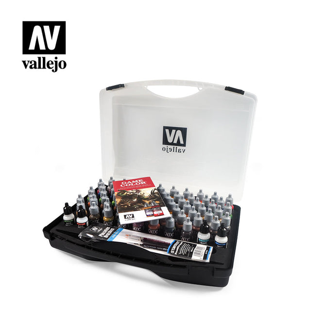 Vallejo Game Color 72 Colours Acrylic Paint Set with Brushes in a Plastic Box, 72x17 ml