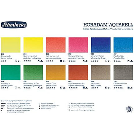 Schmincke Horadam Aquarell Set with a Brush, 12 Colours, Half-Pan