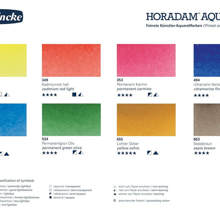 Schmincke Horadam Aquarell Set with Water Tank in a Metal Box, 8 Colours, Half-Pan