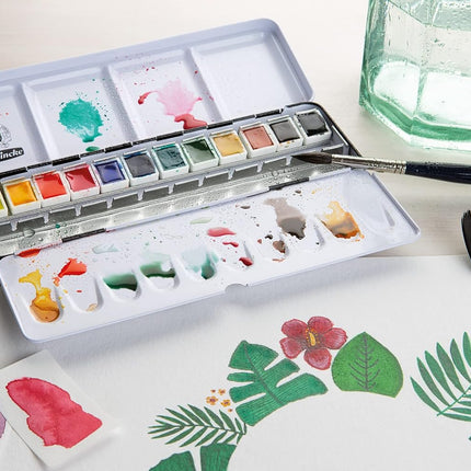 Schmincke Akademie Watercolour Set, 12 Colours, ½ + Space for Additional 12 Pans