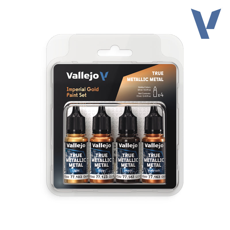 Vallejo True Metallic Metal Imperial Gold Acrylic Paint Set, 4x18 ml