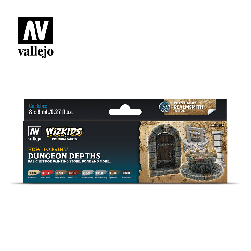 Vallejo WizKids Dungeon Depths Acrylic Paint Set, 8x8 ml