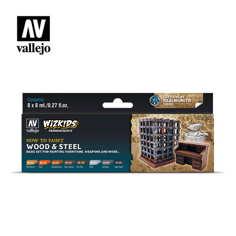 Vallejo Wizkids Wood & Steel Acrylic Paint Set, 8x8 ml