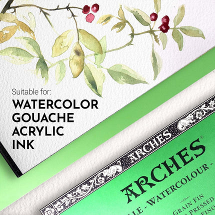 Arches Watercolour Paper Block, Cold Pressed, 9"x12", 140 lb, 20 sheets