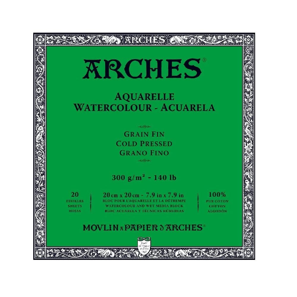 Arches Watercolour Paper Block, Cold Pressed, 300 gsm, 100% Cotton, 20 Sheets