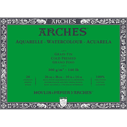 Arches Watercolour Paper Block, Cold Pressed, 10"x14", 140 lb, 20 sheets