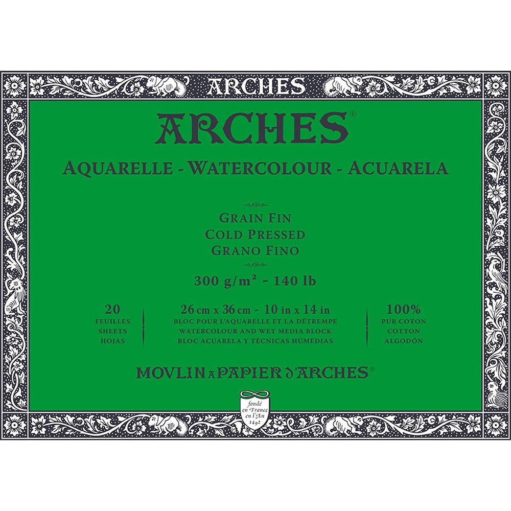 Arches Watercolour Paper Block, Cold Pressed, 300 gsm, 100% Cotton, 20 Sheets