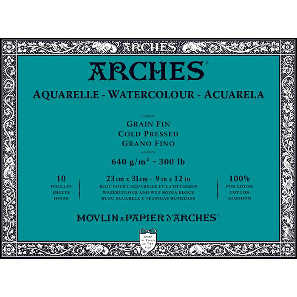 Arches Watercolour Paper Block, Cold Pressed, 640 gsm, 100 % Cotton, 10 Sheets