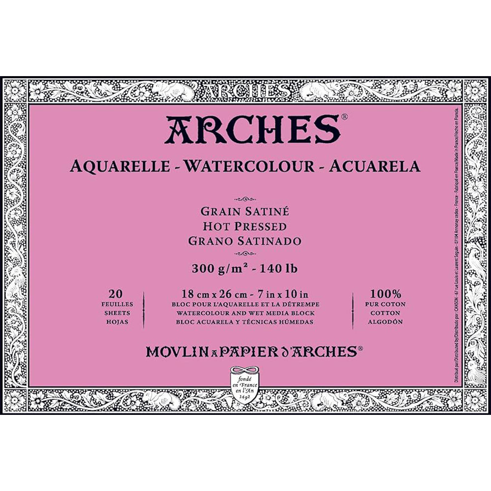 Arches Watercolor Paper Pad, Hot Pressed, 300 gsm, 100% Cotton, 20 Sheets