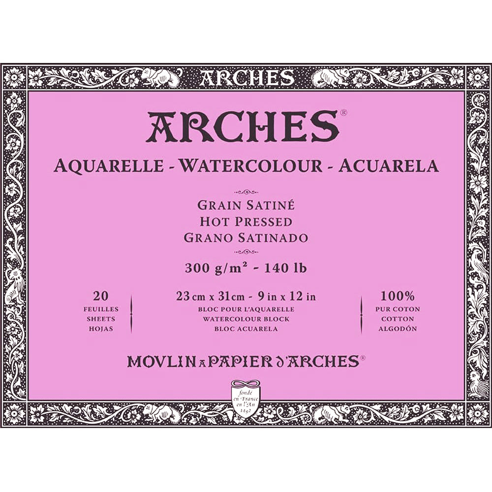 Arches Watercolor Paper Pad, Hot Pressed, 300 gsm, 100% Cotton, 20 Sheets