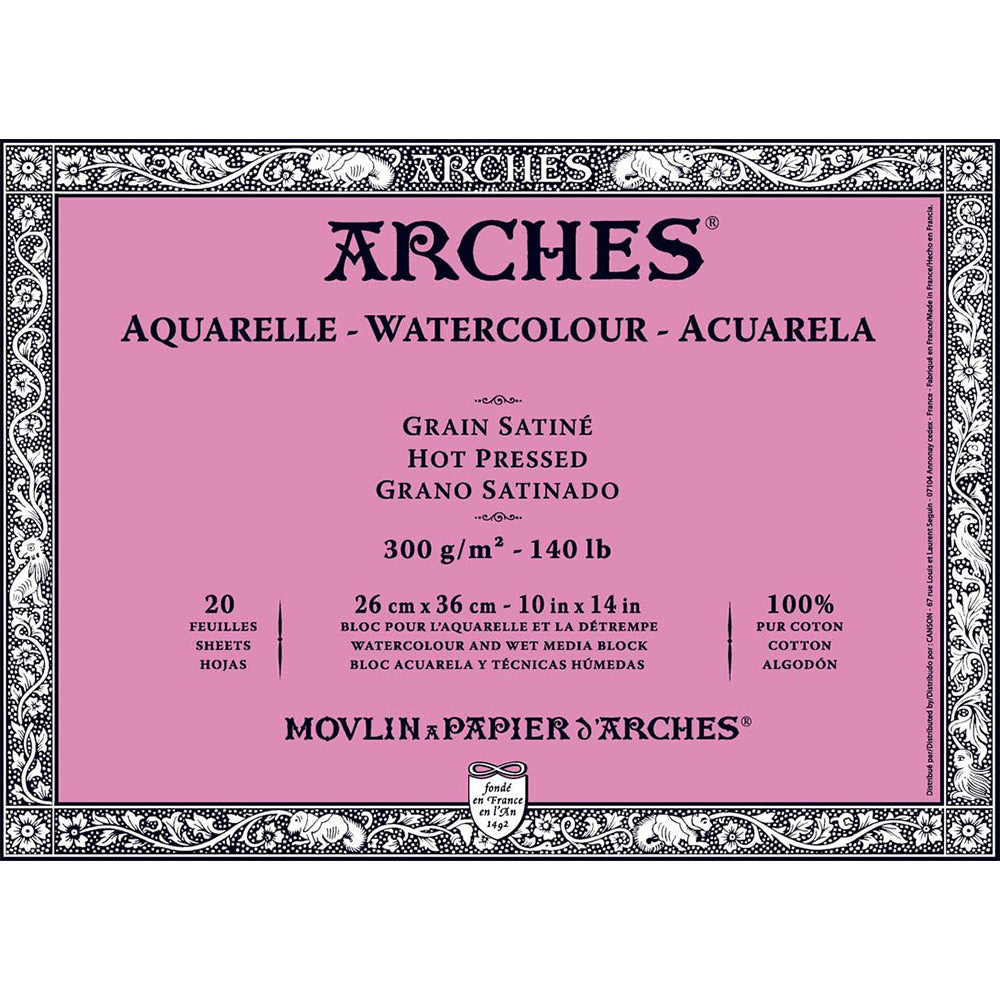 Arches Watercolor Paper Pad, Hot Pressed, 300 gsm, 100% Cotton, 20 Sheets