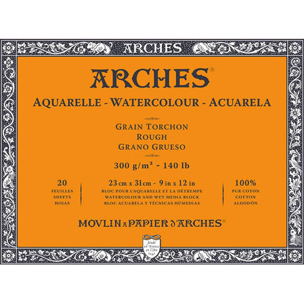 Arches Watercolour Paper Block, Rough, 9"x12", 140 lb, 20 sheets