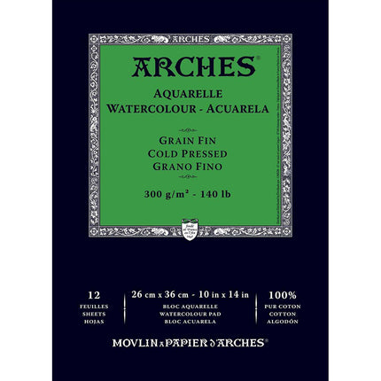 Arches Watercolour Paper Pad, Cold Pressed, 10"x14", 140 lb, 12 sheets