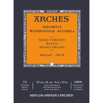 Arches Watercolour Paper Pad, Rough, 9"x12", 140 lb, 12 sheets