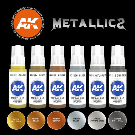 AK Interactive 3GEN Metallics Acrylic Paint Set, 6x17 ml