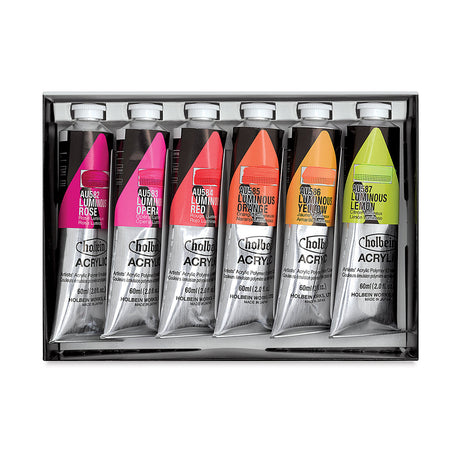 Holbein Heavy Body Acrylic Paint Tubes Luminous Set, 6x60 ml