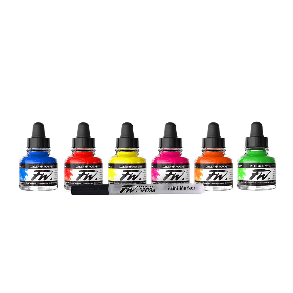 Daler-Rowney FW Neon Acrylic Ink Set, 6 Colours