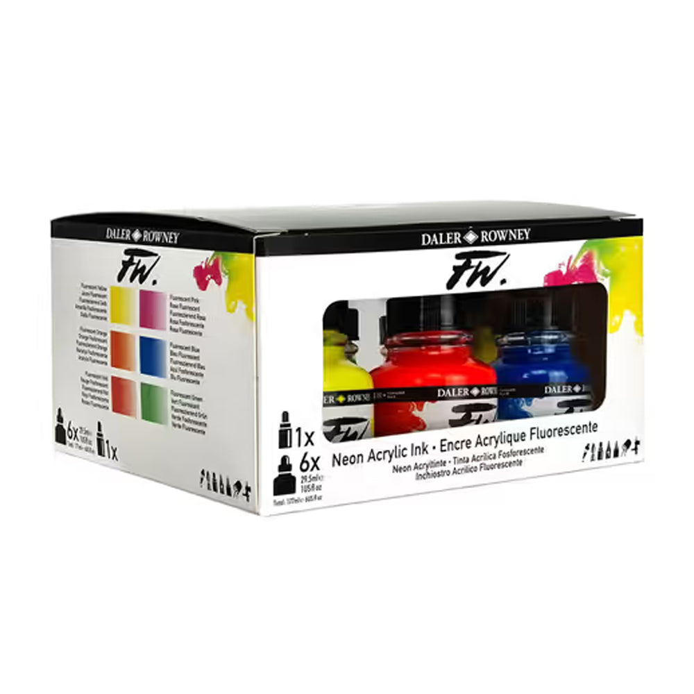 Daler-Rowney FW Neon Acrylic Ink Set, 6 Colours