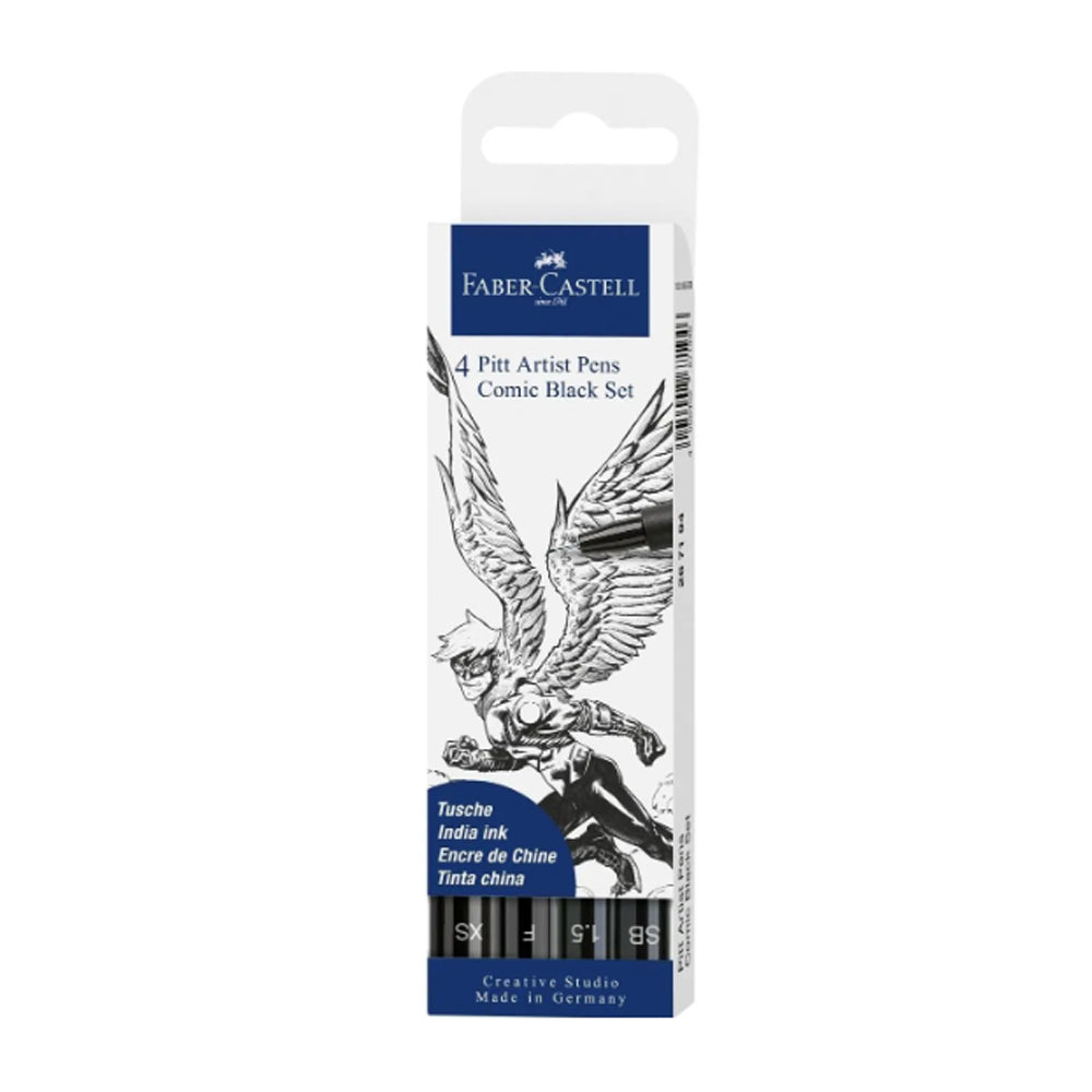 Faber-Castell Pitt Artist India Ink Pen Set, 4 pcs., Black, SB, 1.5, F, XS