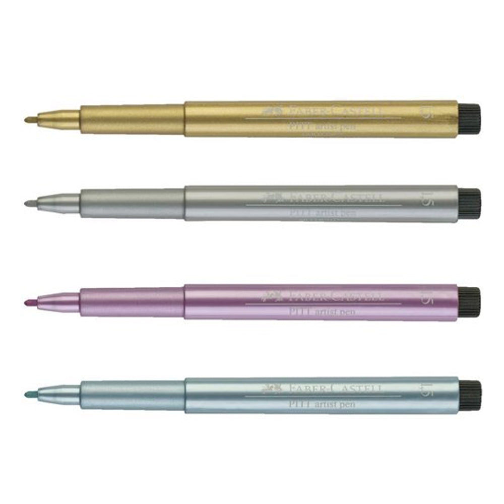 Faber-Castell Pitt Artist India Ink Pen Set, 4 pcs., Metallic, 1.5