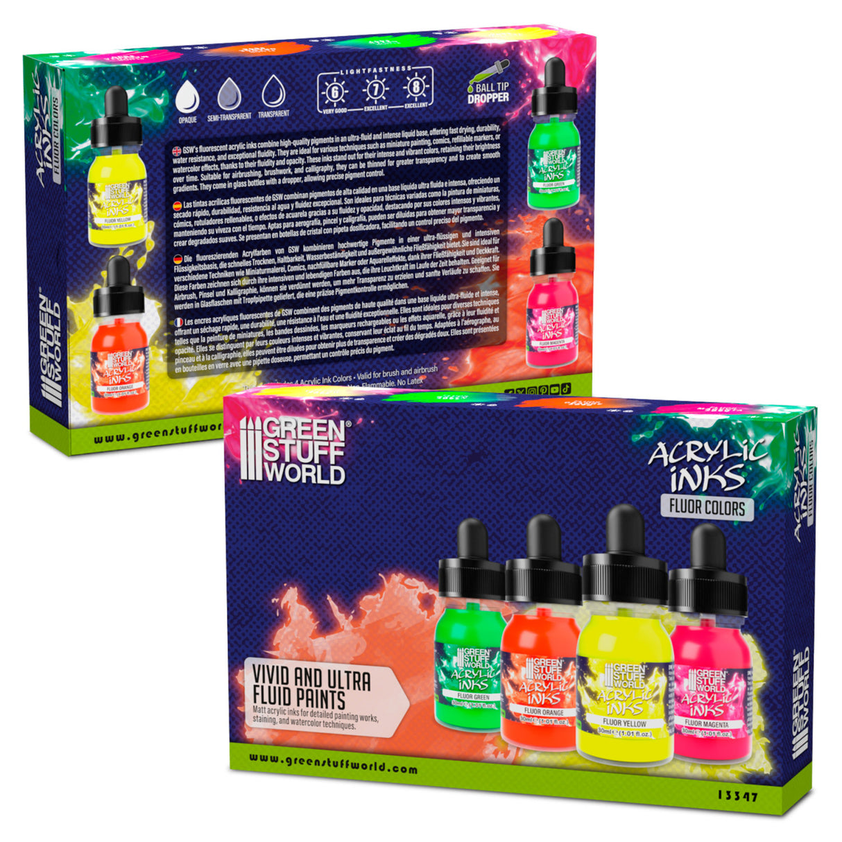 Green Stuff World Acrylic Inks Fluor Set, 4x30 ml