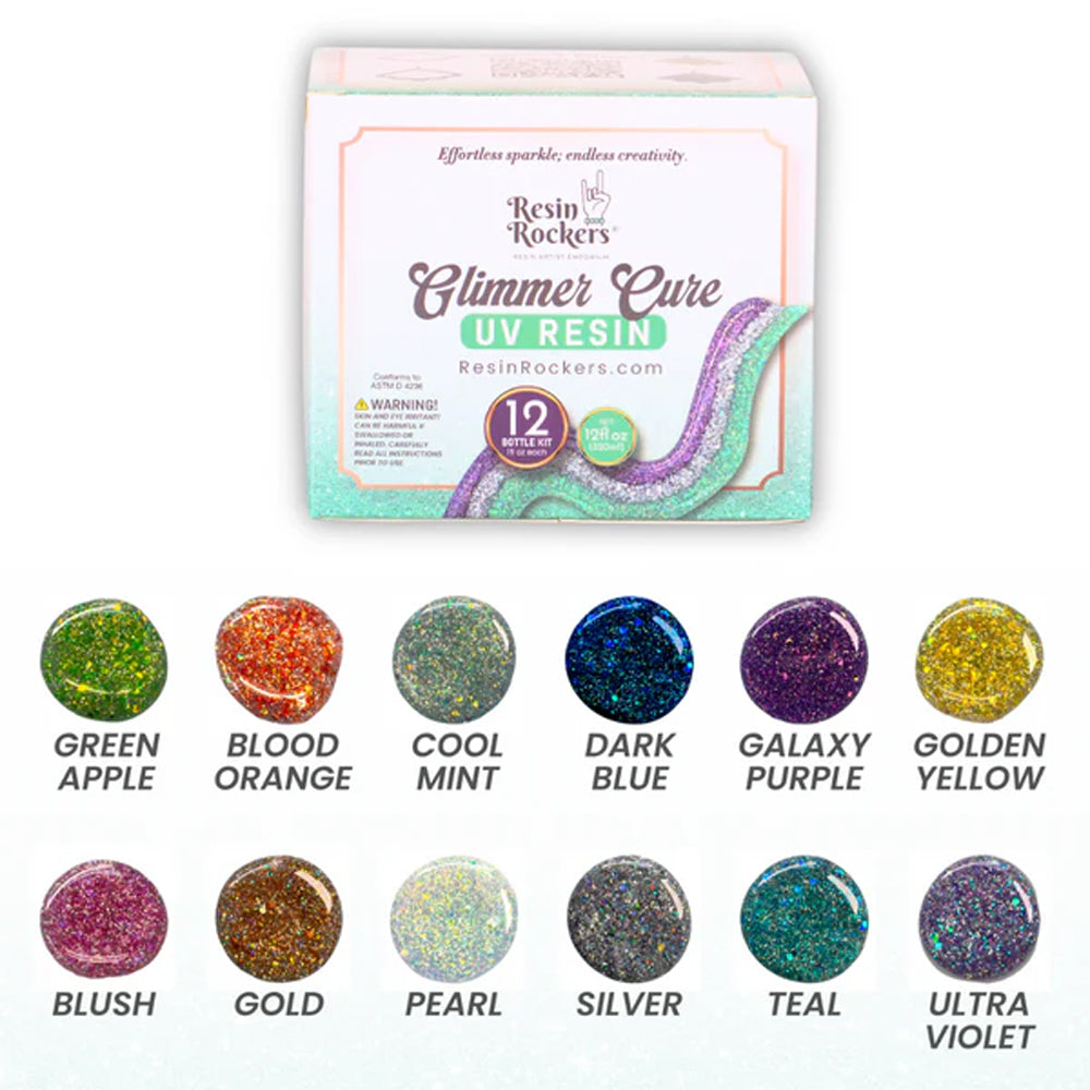 Resin Rockers Glimmer Cure Glitter UV Resin Hard Type, Full Kit