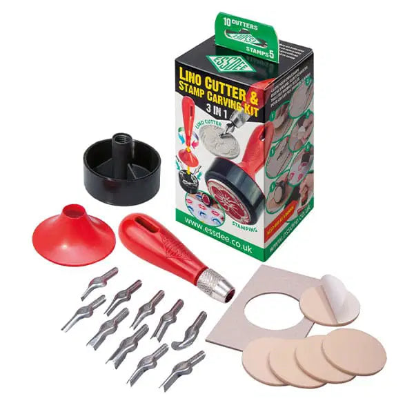 Essdee 3 in 1 Lino Cutter and Stamp Carving Kit – 10 Cutters &amp; 5 Stamps