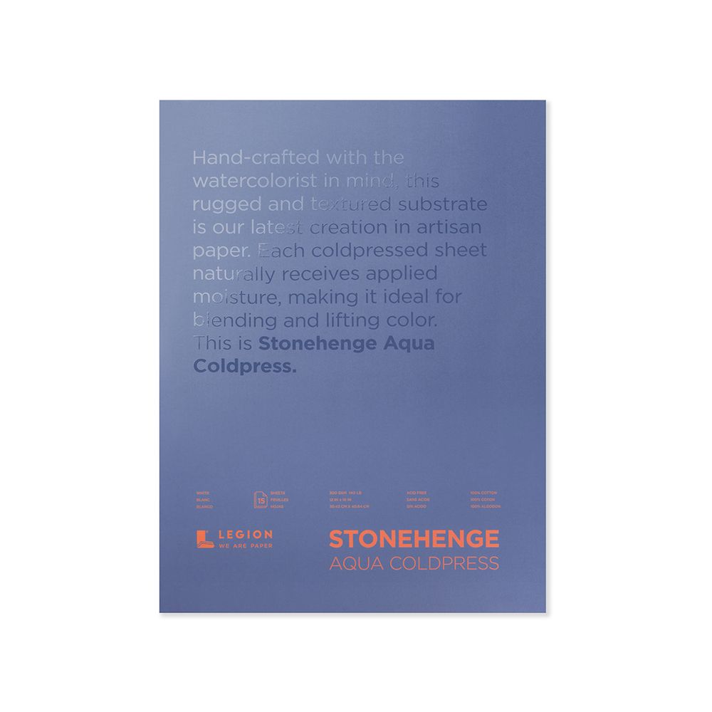 Stonehenge Aqua White watercolor paper, 15 sheets, 140 lb