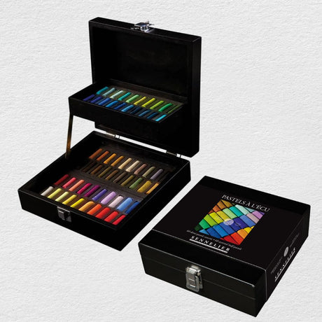 Sennelier ½-size dry pastel set in a wooden box, 60 colors