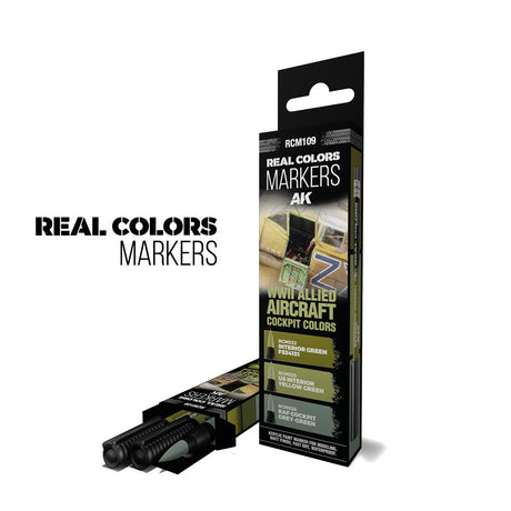 AK Interactive Real Colors Markers WWII Allied Aircraft Cockpit Colors Set, 3 pcs.