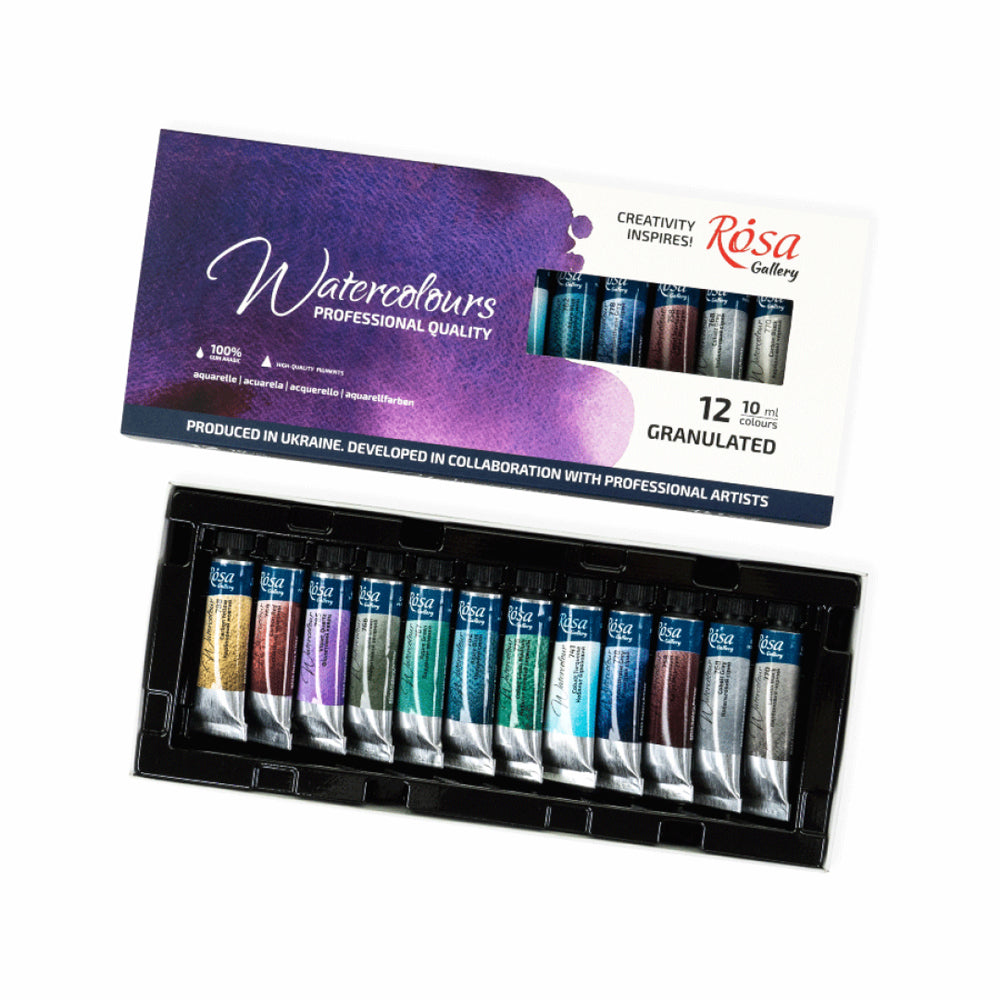 ROSA Gallery Watercolour Cardboard Set - Granulation, 12x10 ml
