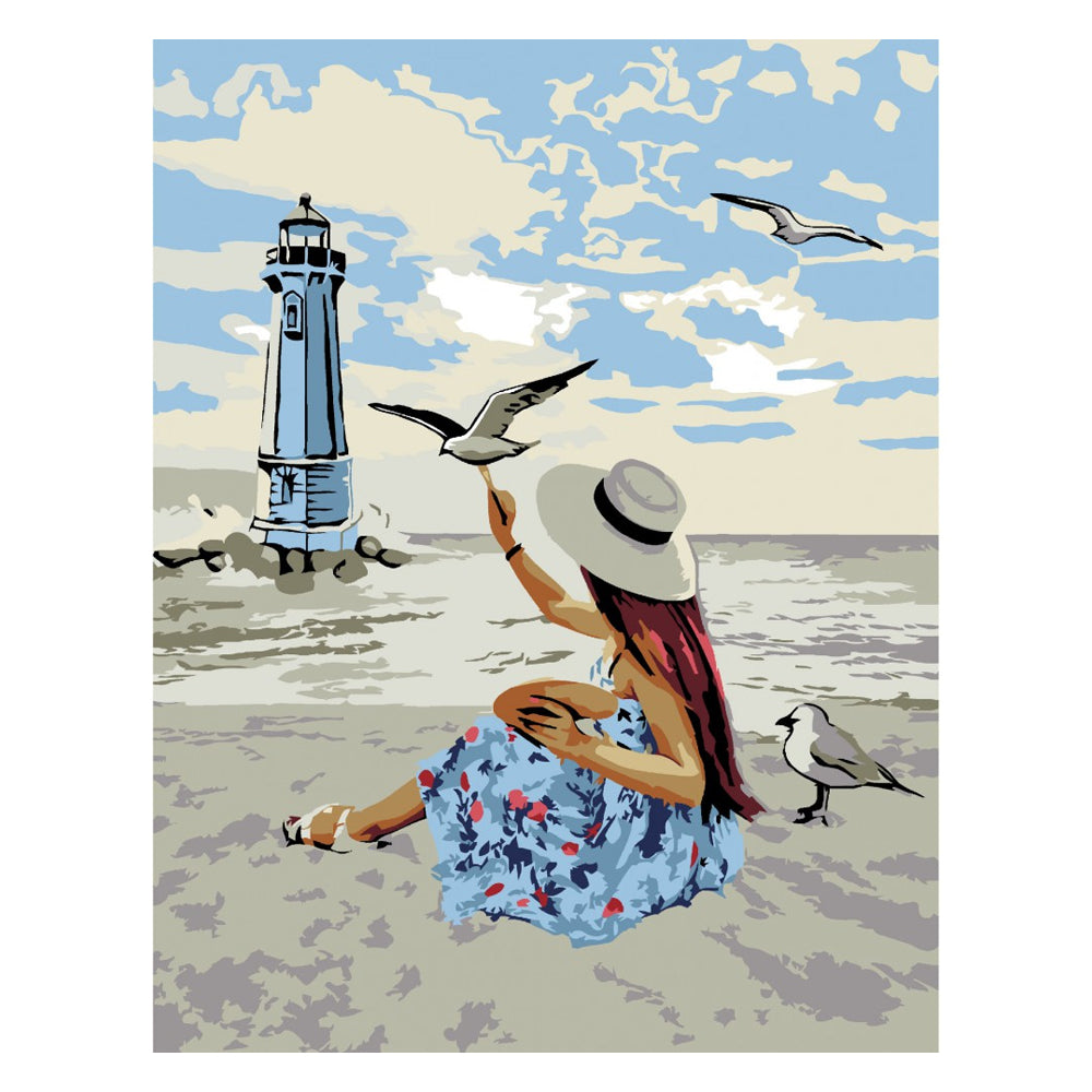 ROSA Start Painting by Numbers Standard Kit, “Girl and Gulls” 35x45 cm