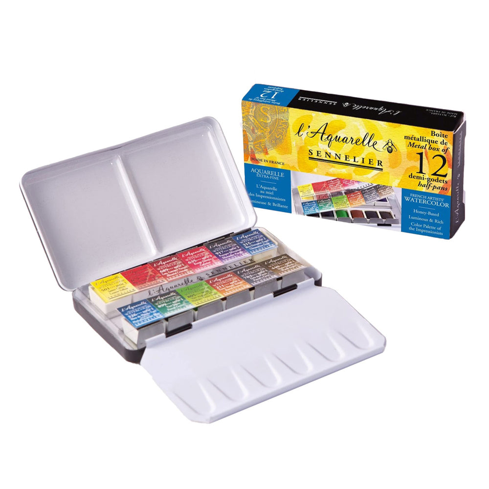 Sennelier Watercolour Set, 12 Colours, Half-Pan