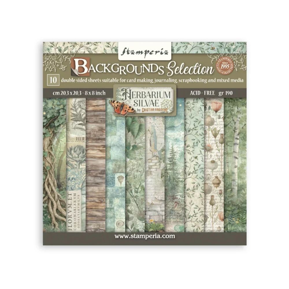 Stamperia Double-Sided Scrapbooking Paper Set - Herbarium Silvae Backgrounds Selection, 10 units