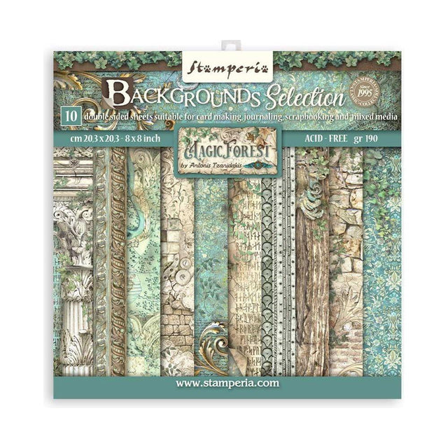 Stamperia Double-Sided Scrapbooking Paper Set - Magic Forest, Backgrounds Selection, 10 units