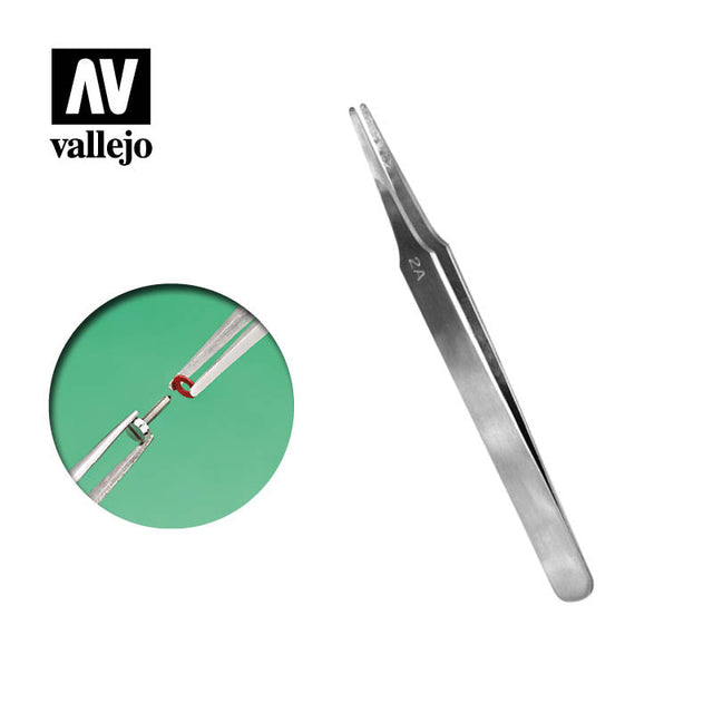 Vallejo Flat Rounded Stainless Steel Tweezers, 120 mm