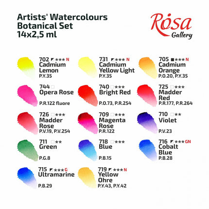 ROSA Gallery Watercolour Travel Set - Botanical, 14 colours